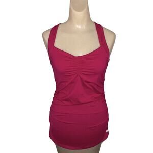 Lija Womens Tank Top Size Small Bright Pink Shelf Bra Racerback Golf Tennis EUC